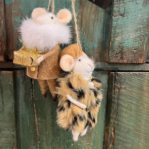 White Mice Felt Decorations - Pair - Leopardskin