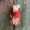 White Mice Felt Decorations - Pair - red jacket  fur collar sequin skirt