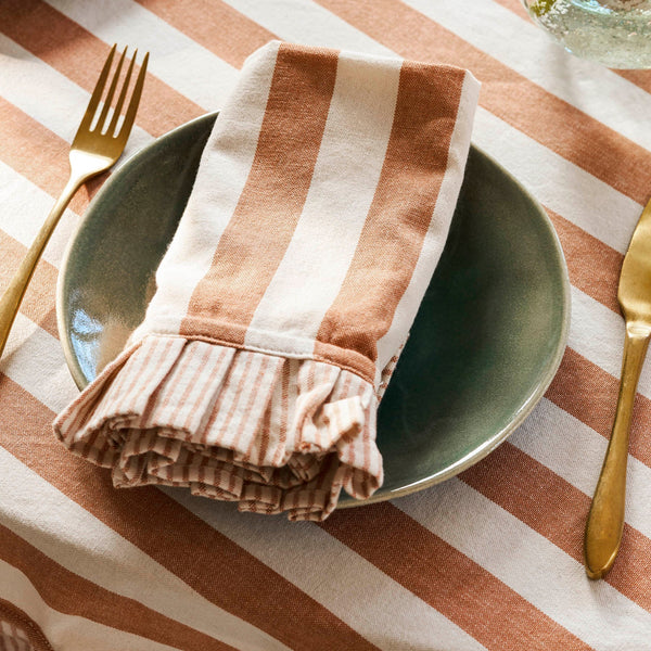 Wide Terracotta Stripe Frill Edge Napkins