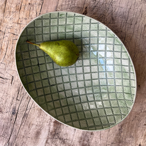 Wonki Ware Oval Bowl - Large - Dark Green Lace