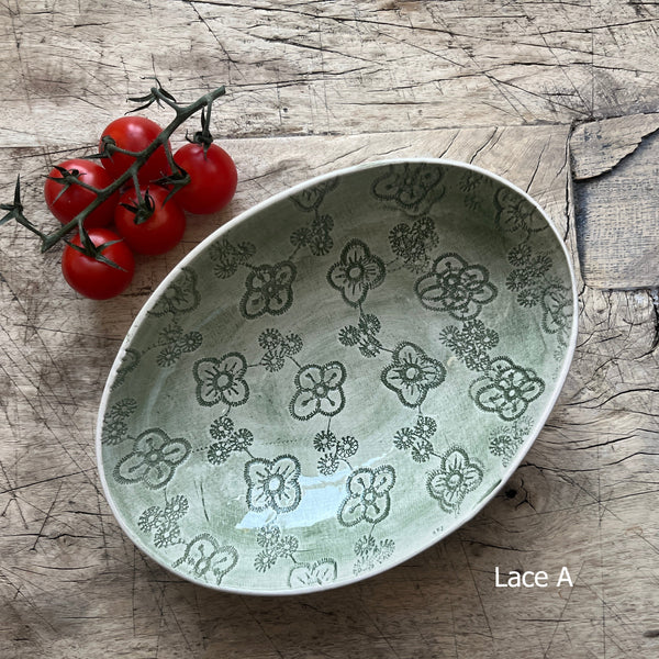 Wonki Ware Oval Bowl - Small - Dark Green Lace