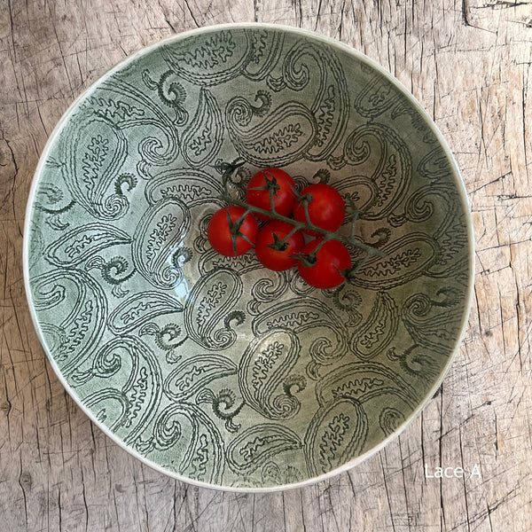 Wonki Ware Pasta Bowl - Dark Green Lace