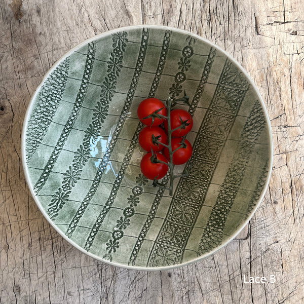 Wonki Ware Pasta Bowl - Dark Green Lace