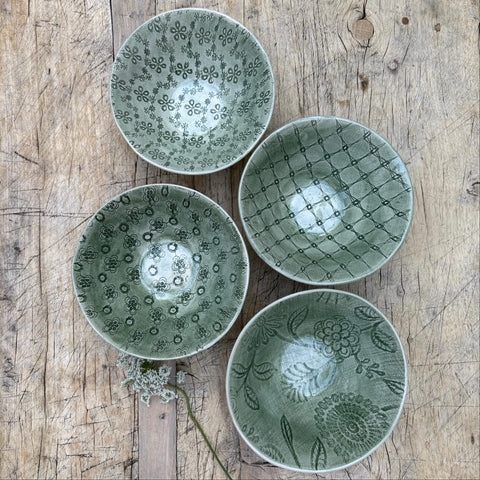 Wonki Ware Pudding Bowl - Dark Green Lace