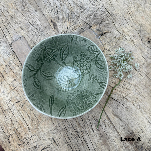 Wonki Ware Pudding Bowl - Dark Green Lace