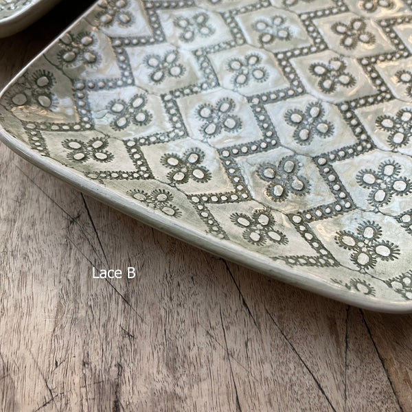 Wonki Ware Rectangular Utensil Dish - Dark Green Lace B