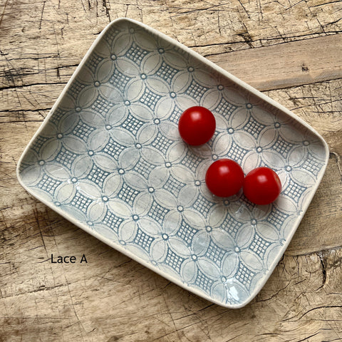 Wonki Ware Rectangular Utensil Dish - Duck Egg Lace