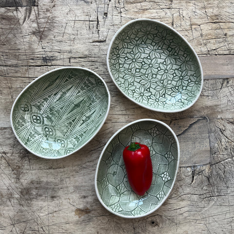 Wonki Ware Sushi or Tapas Dish - Dark Green Lace