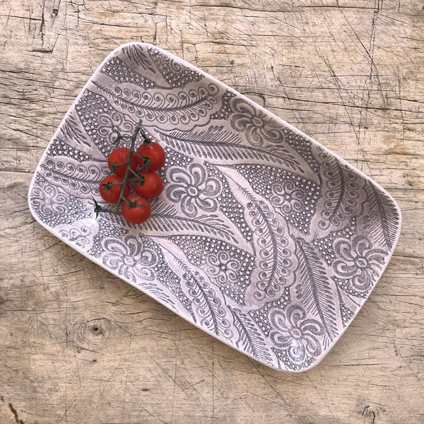 Wonki Ware Trough Serving Platter - Small - Aubergine Lace