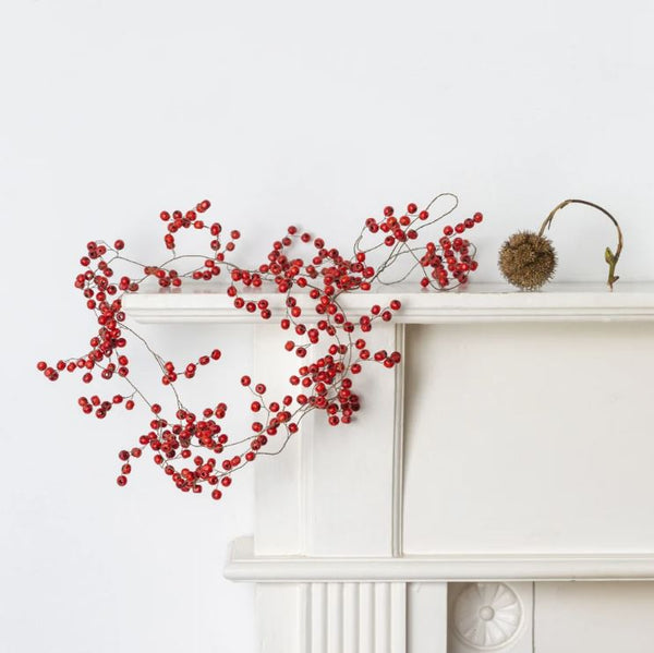 Red Wooden Berry Bead Garland on Brass Wire
