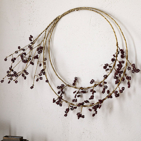 Wooden Beaded Wreath - Brass and Ruby Red