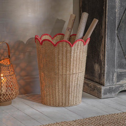 Woven Scalloped Top Laundry Basket