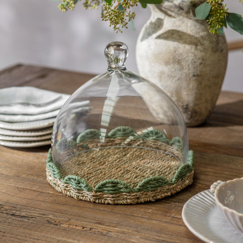 Woven Tray with Glass Cake Dome