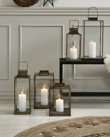 Lyon Antiqued Brass and Glass Lantern Range
