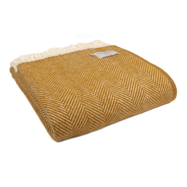 Fishbone Pure New Wool Knee Blanket - English Mustard