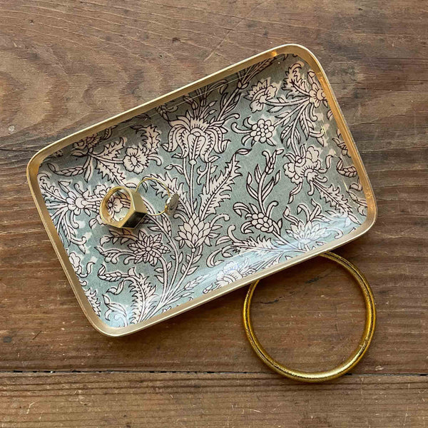 Enamelled Vert de Gris Flowers Tray - Mini - Boncoeurs