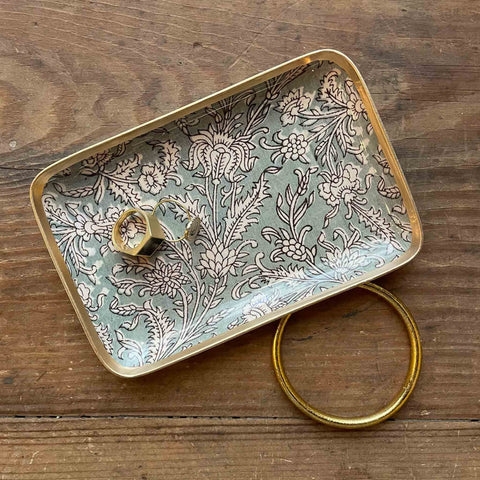 Enamelled Vert de Gris Flowers Tray - Mini - Boncoeurs