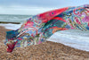 Watercolour Embroidered Wool Scarf from Jo Edwards - Blue-Red-Pink-Orange