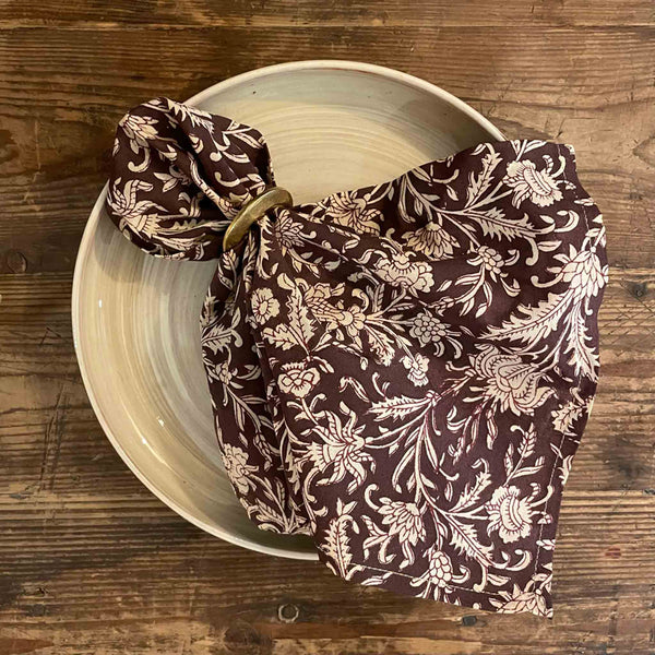 Printed Cotton Napkin - Flower - Set of Six - Boncoeurs