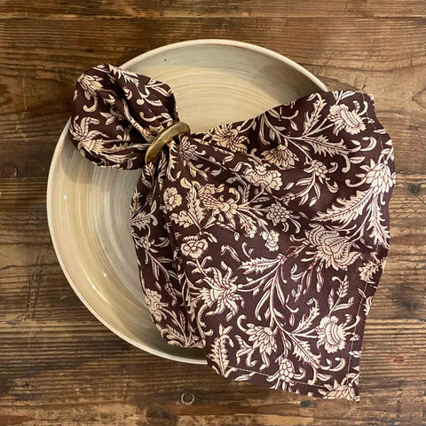 Printed Cotton Napkin - Flower - Set of Six - Boncoeurs