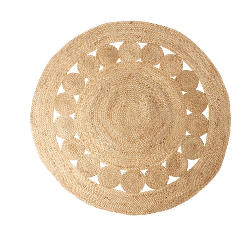 Decorative Round Jute Rug - 150cm Diameter- Style B - Greige - Home & Garden - Chiswick, London W4 