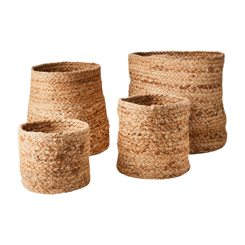 Set of Four Handwoven Natural Jute Baskets