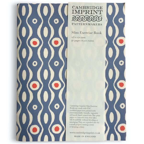 Exercise Book - Persephone Cornflower & Red - Cambridge Imprint