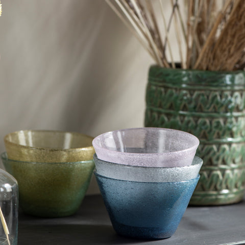 Five assorted colourful handblown mini bowls