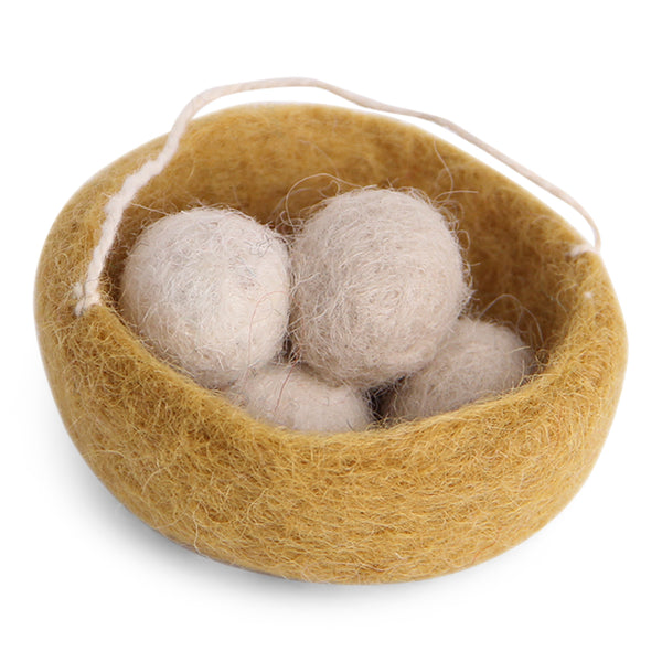 Mini Ochre Felt Nest with Cream Eggs