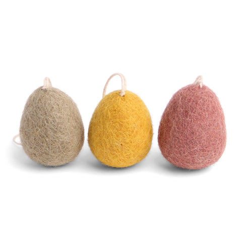 Set of Three Small Hanging Felt Eggs Fairtrade handmade in Nepal