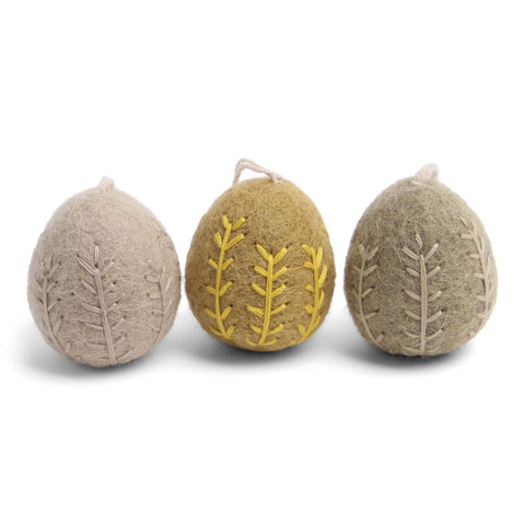 Set of Three Small Hanging Felt Eggs with Embroidery