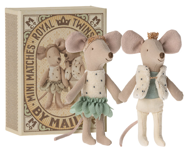 Maileg Royal Twins Mice, Little Sister and Brother in Matchbox