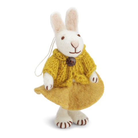 White Felt Bunny with Ochre Skirt and Jacket