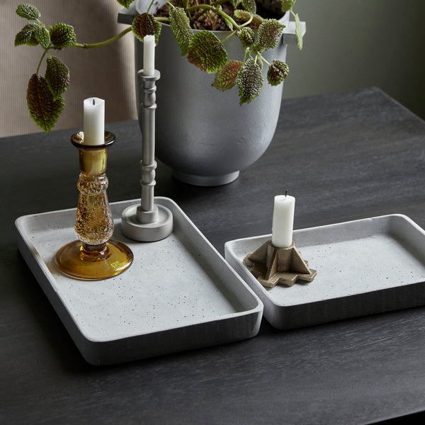 set of two rustic grey concrete trays