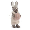 Grey Felt Bunny with Light Grey Dress and Lavender Egg - 14cm (with hanging cord)