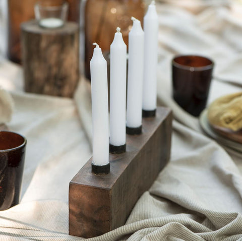 Recycled Wood and Iron Candle Holder for Four Dinner Candles