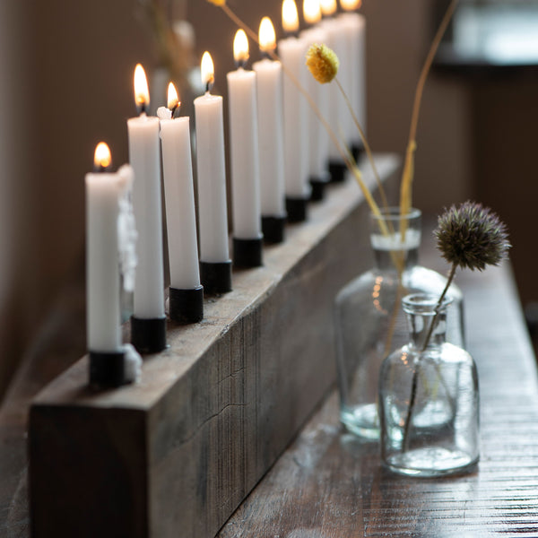 Recycled Wood and Iron Candle Holder for 10 Mini Candles - Greige - Home & Garden - Chiswick, London W4 