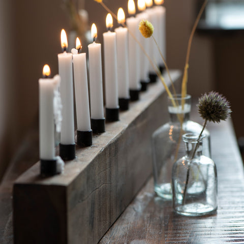 Recycled Wood and Iron Candle Holder for 10 Mini Candles - Greige - Home & Garden - Chiswick, London W4 