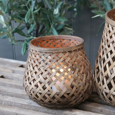 small woven bamboo lantern tabletop no handle