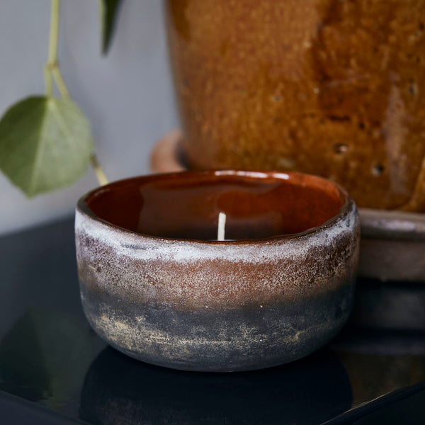 Dark Amber Frosted Glass Tealight Holder