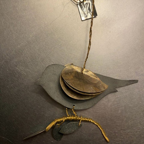 Hanging Zinc Bird on Branch with Brass Wings Walther & co
