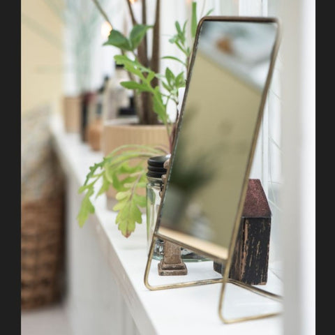 Standing Mirror with brass frame