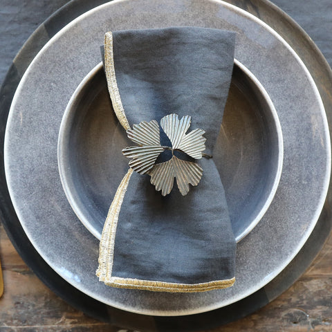 Gingko Leaf Napkin Ring - Set of Four - Antique Brass