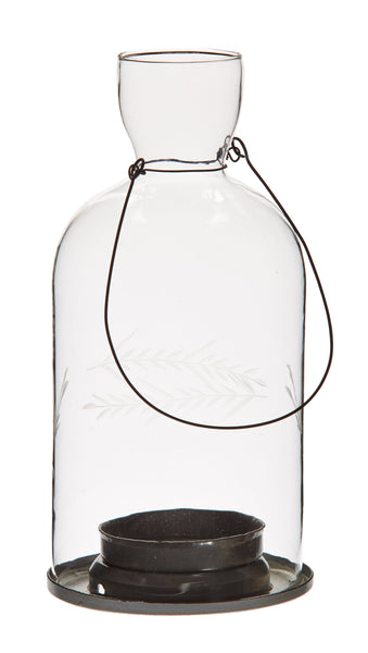 Hanging Etched Glass Bottle Tealight Lanterns - Large - Greige - Home & Garden - Chiswick, London W4 