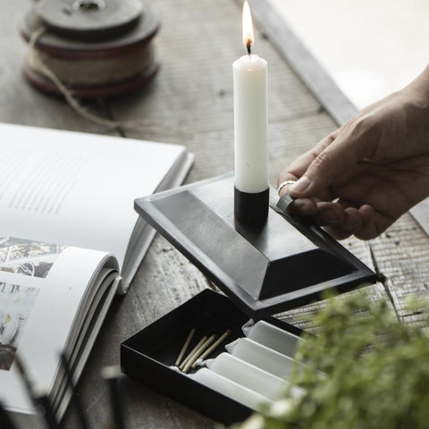 Dark Rust Candle Storage Box with Candle Holder