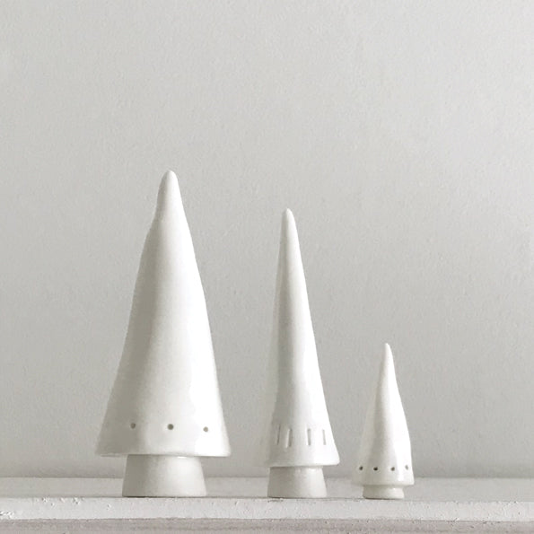 Set of Three Conical Porcelain Christmas Trees