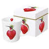 porcelain mug in gift box with bird and strawberry design