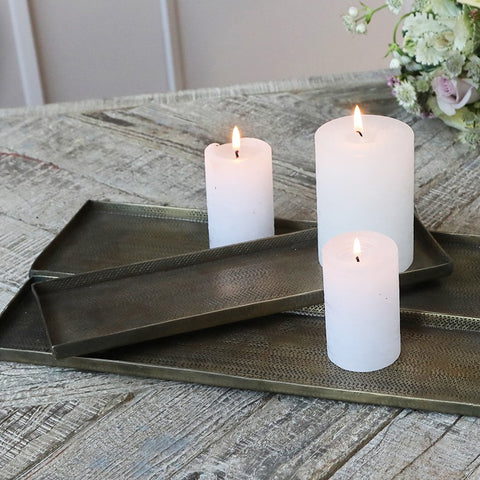 Set of Three Antiqued Brass Rectangular Candle Trays