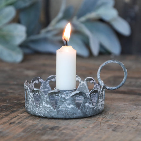 Candle Holder with Hearts for Mini Dinner Candle - Antique Zinc﻿