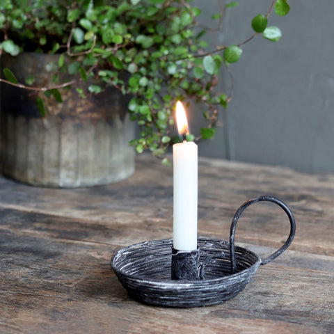 Iron Chamberstick for Thin Taper Candle - Antique Black